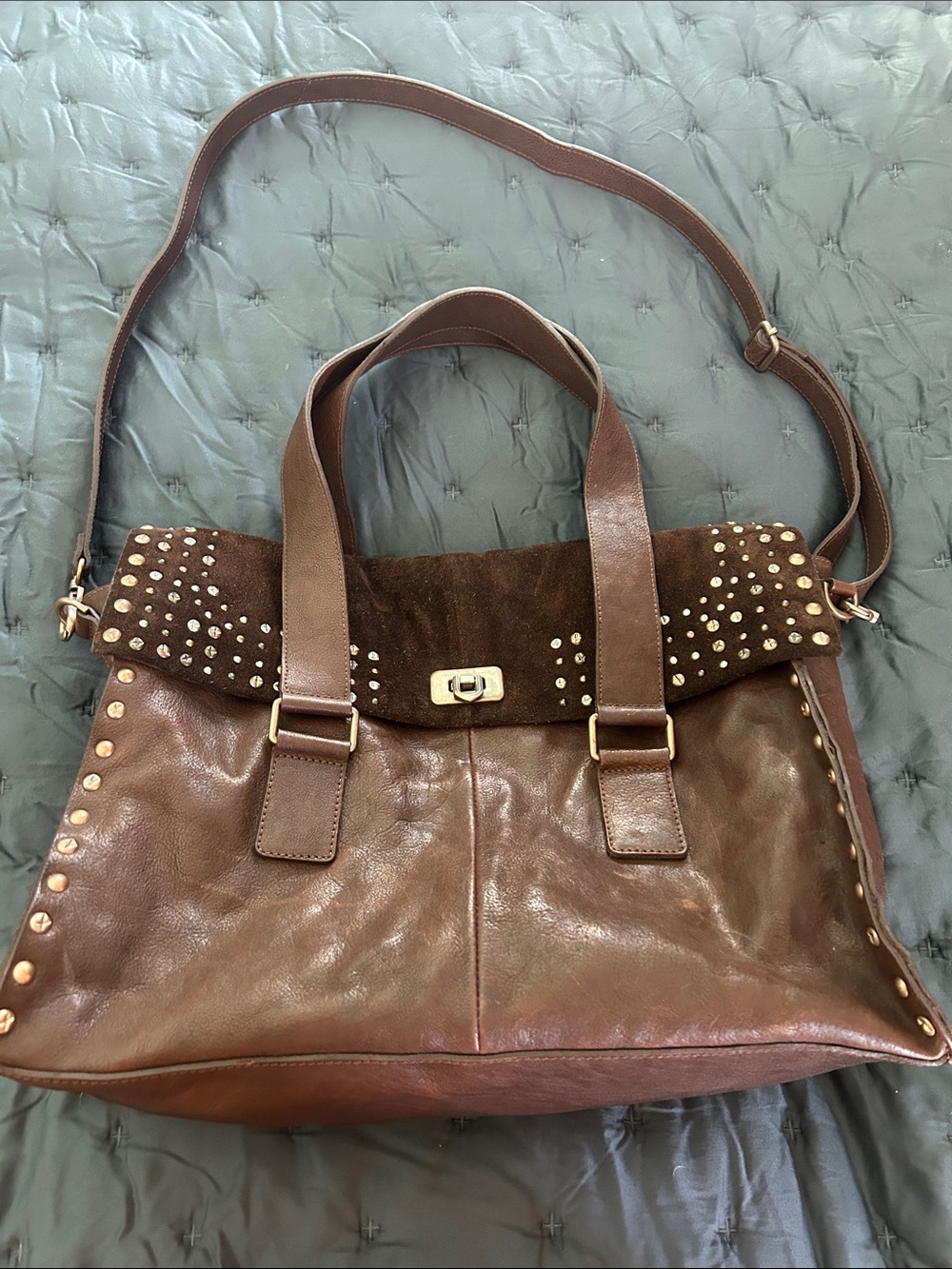 Free People Leather Stud-Trim Tote Bag in Deep Brown - Picture 3 of 9